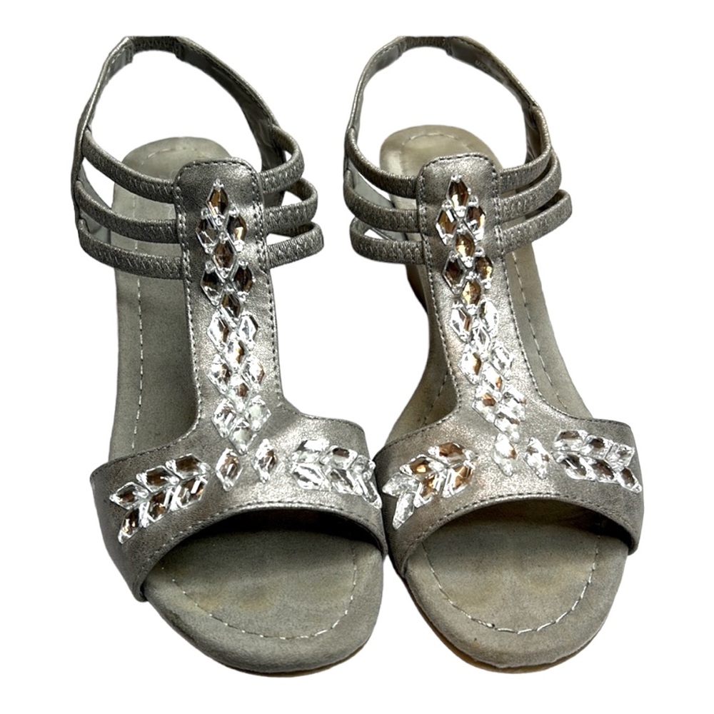 Women’s grey rhinestone wedge stylish slip on sandals